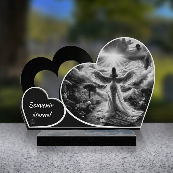 plaque funéraire double cœur ange