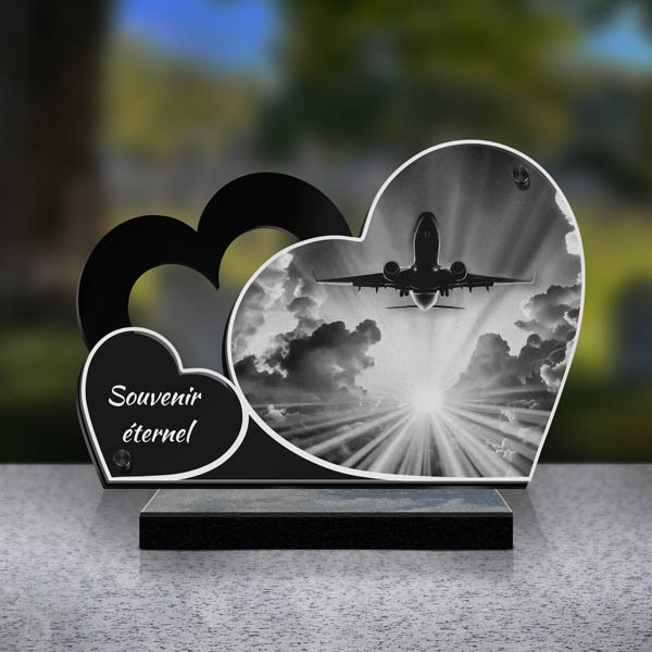 plaque funéraire double cœur avion