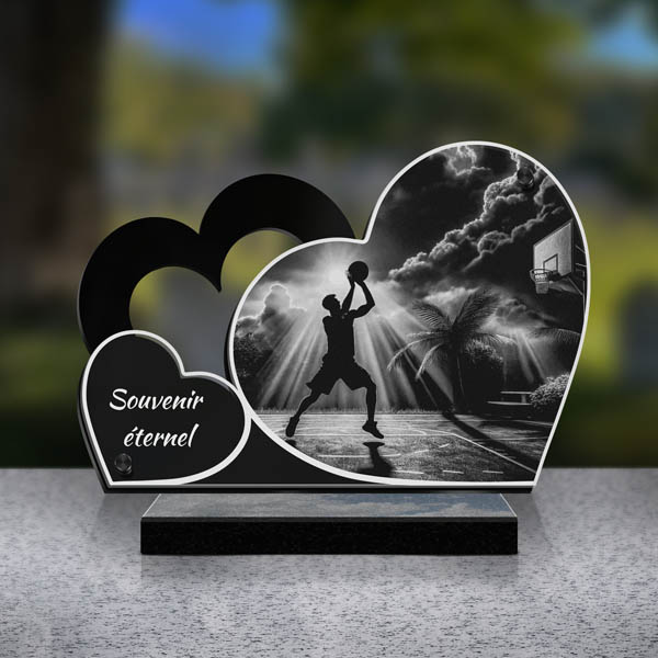 plaque funéraire double cœur basket