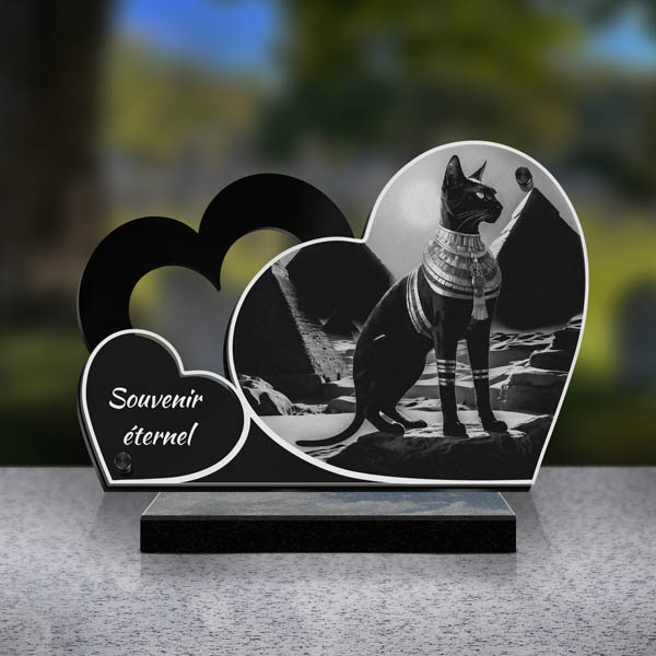 plaque funéraire double cœur chat egypte
