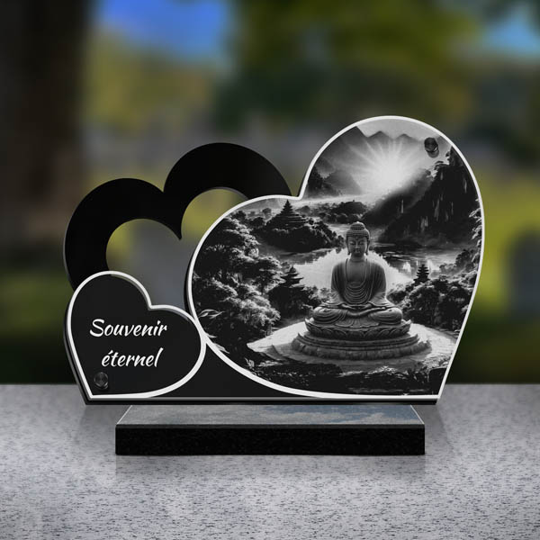 plaque funéraire double cœur bouddha