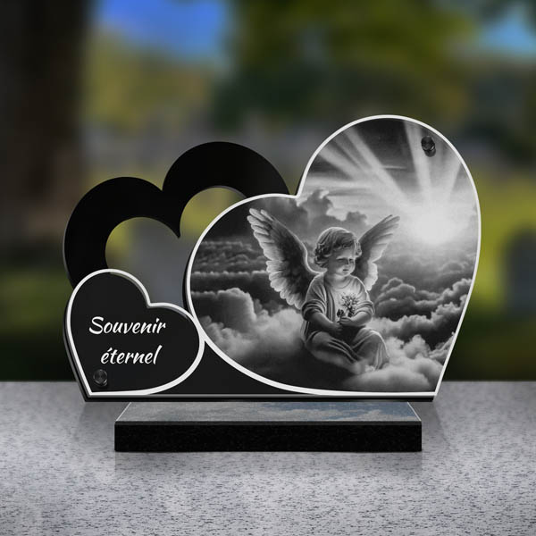 plaque funéraire double cœur chérubin