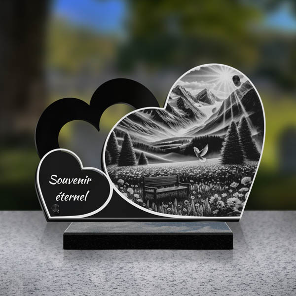 plaque funéraire double cœur paysage nature