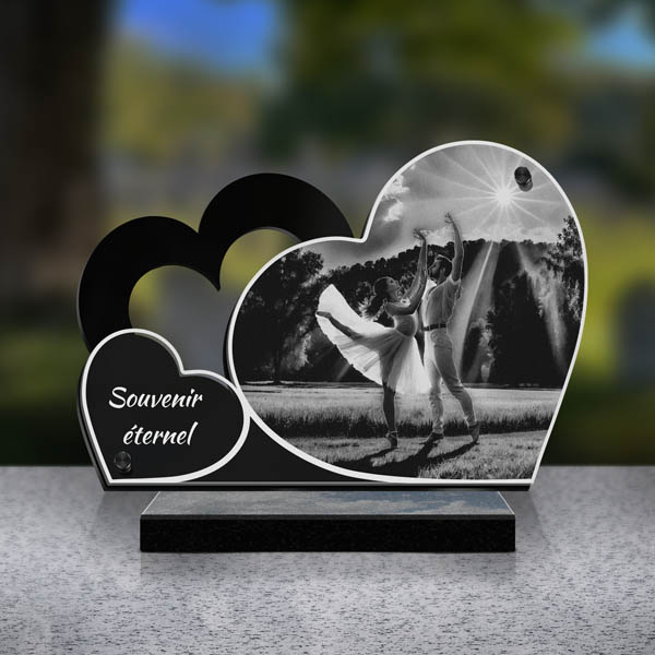 plaque funéraire double cœur danseurs