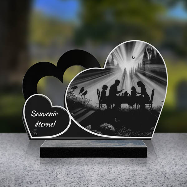 plaque funéraire double cœur famille