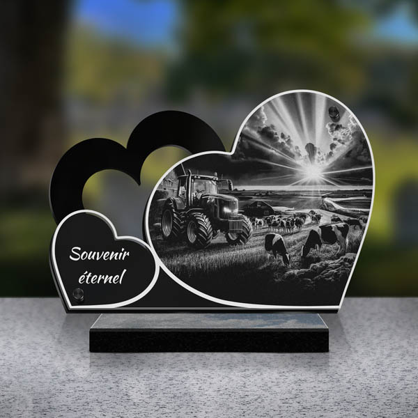 plaque funéraire double cœur ferme