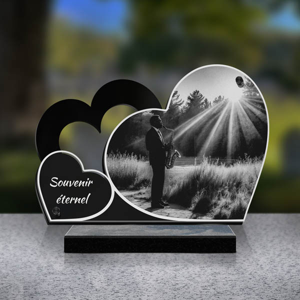 plaque funéraire double cœur musique jazz