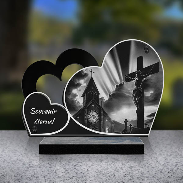 plaque funéraire double cœur jesus