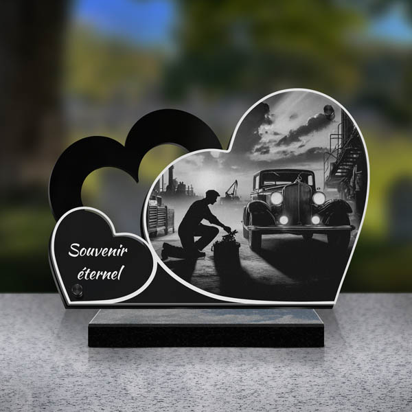 plaque funéraire double cœur mécanicien