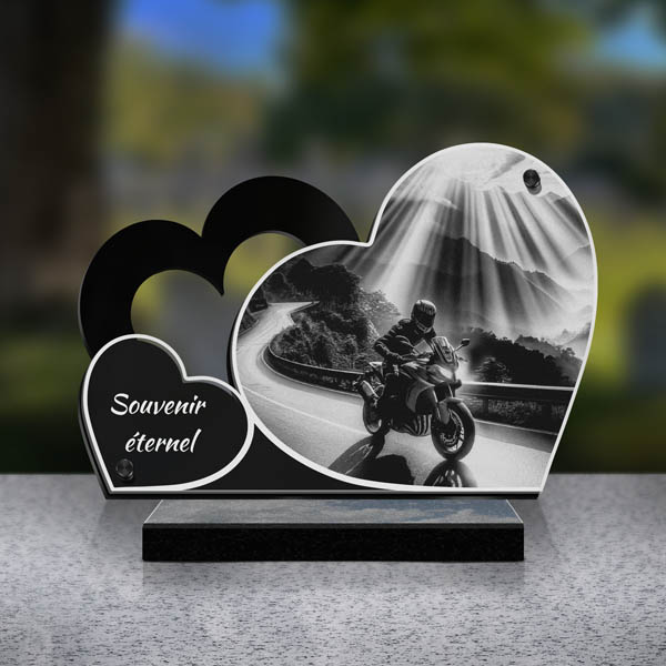 plaque funéraire double moto
