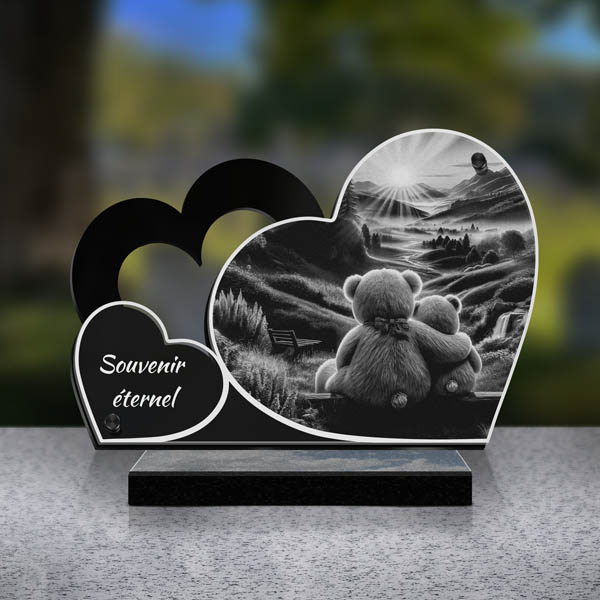 plaque funéraire double cœur oursons
