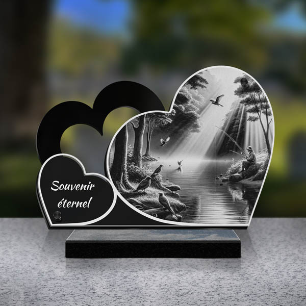 plaque funéraire double cœur pêche