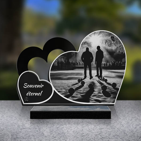 plaque funéraire double cœur pétanque