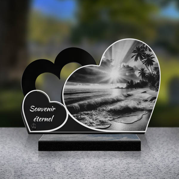 plaque funéraire double cœur plage