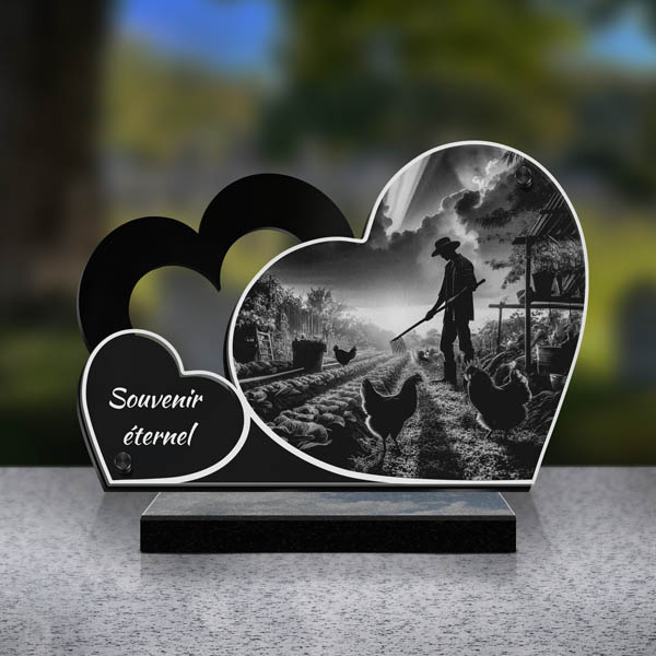 plaque funéraire double cœur potager