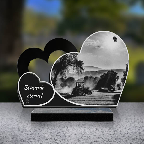 plaque funéraire double cœur tracteur