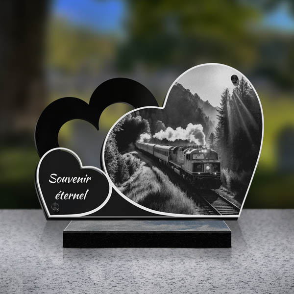 plaque funéraire double cœur train