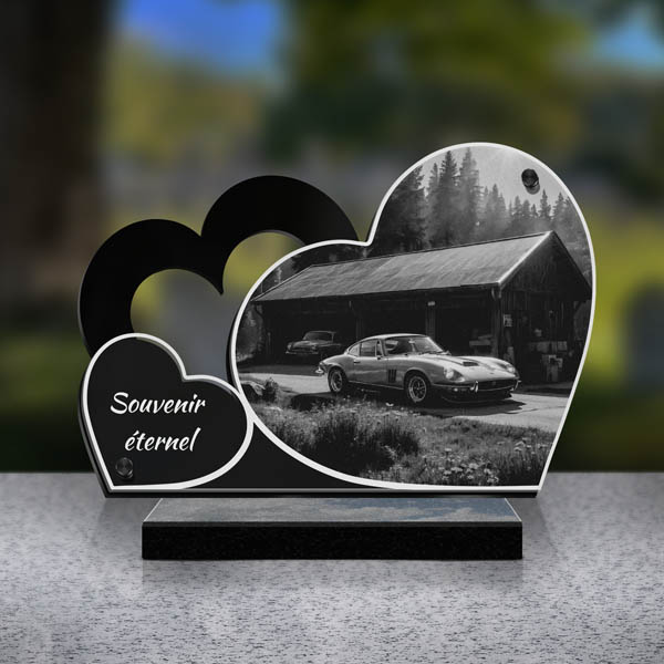 plaque funéraire double cœur voiture