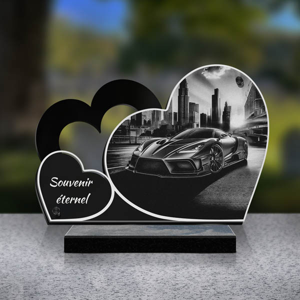 plaque funéraire double cœur luxe