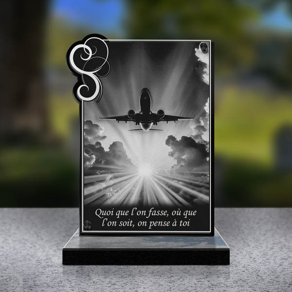 plaque funéraire cœur avion