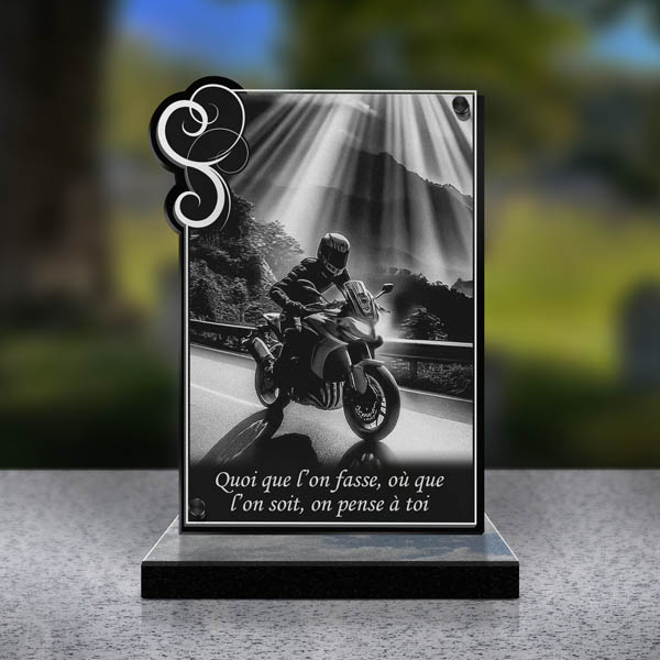plaque funéraire cœur moto