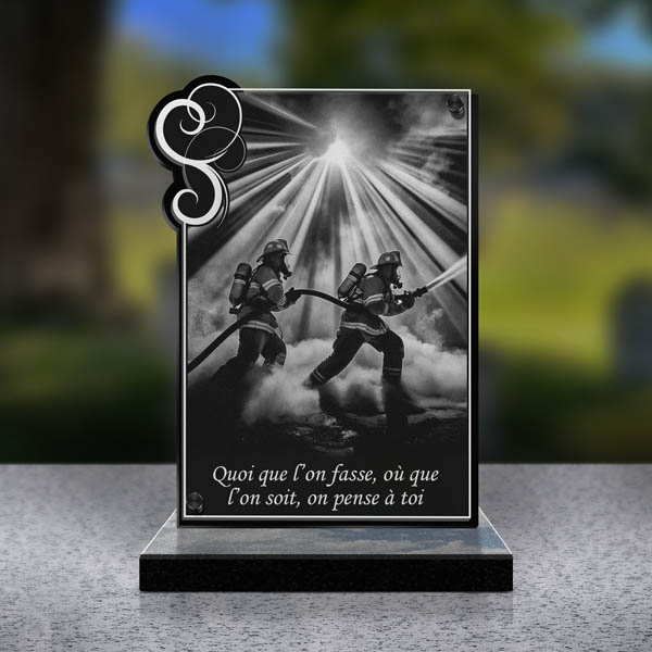 plaque funéraire cœur pompier