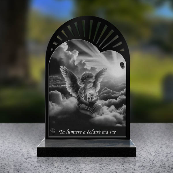 plaque funéraire cœur chérubin