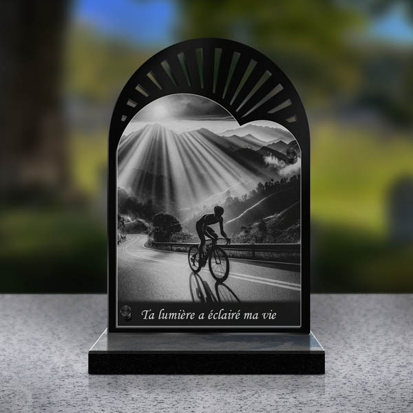 plaque funéraire double cœur cycliste