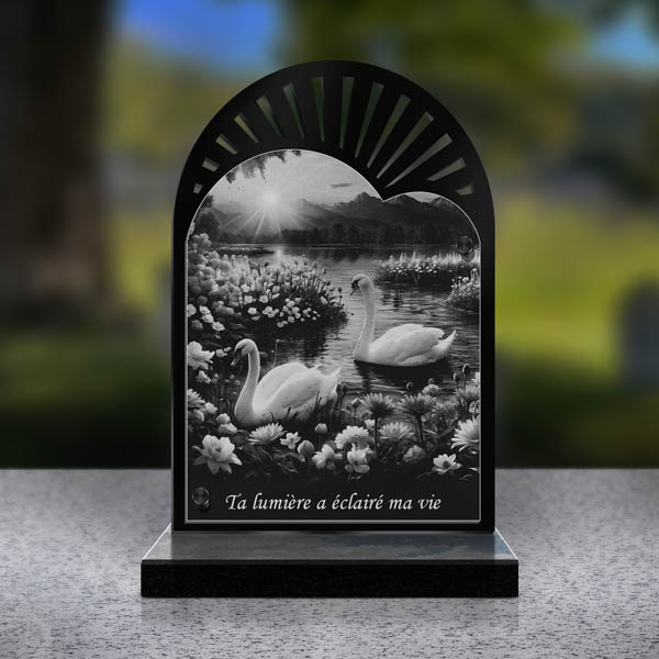 plaque funéraire cœur cygnes