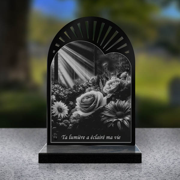 plaque funéraire cœur fleurs