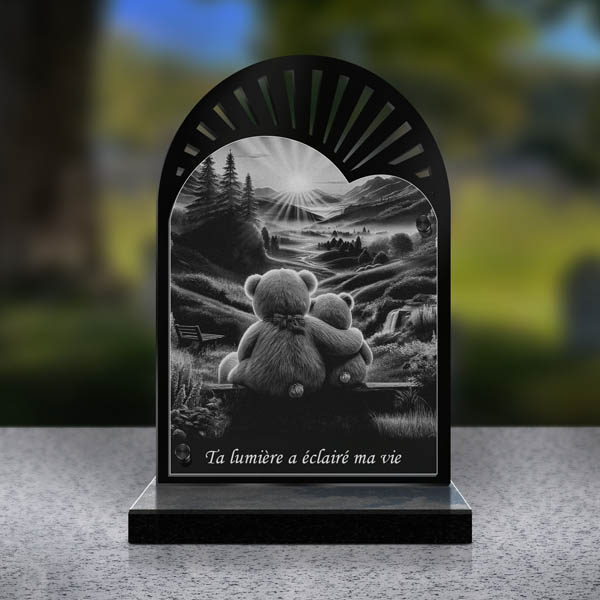 plaque funéraire cœur oursons