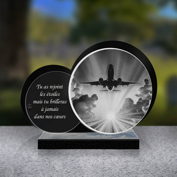 plaque funéraire feuille avion