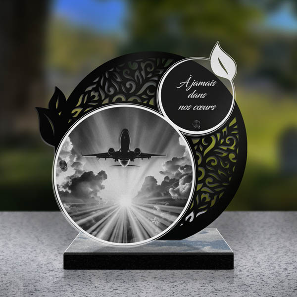 plaque funéraire feuille avion