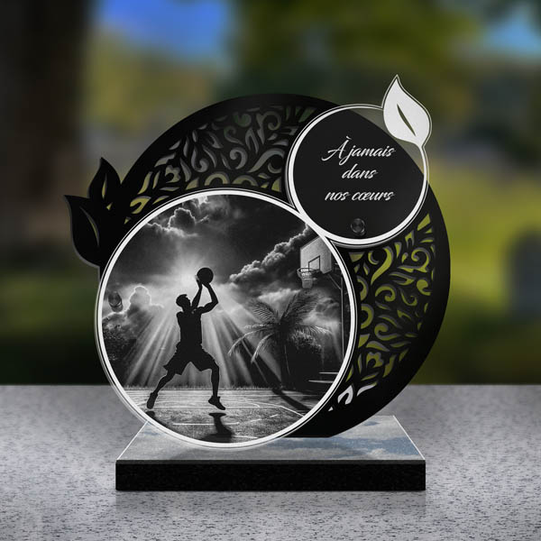 plaque funéraire feuille basketball