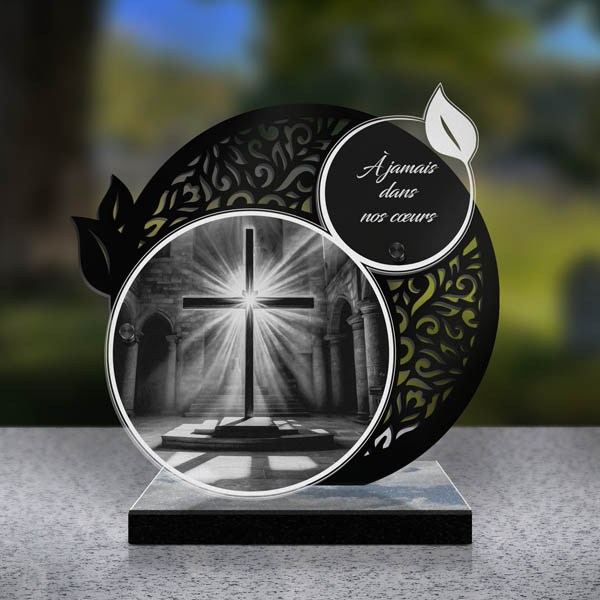 plaque funéraire feuille croix chetienne