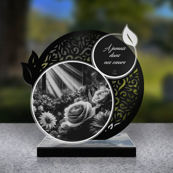plaque funéraire feuille rose