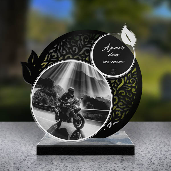 plaque funéraire feuille motard