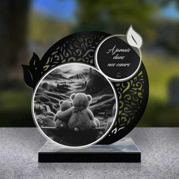 plaque funéraire feuille ours en peluche