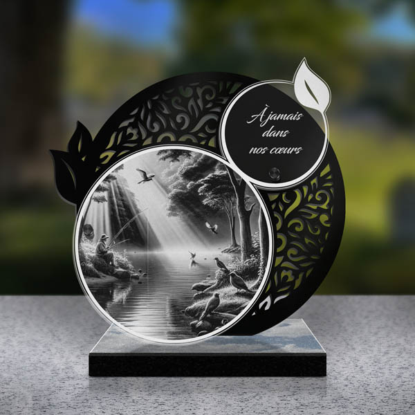 plaque funéraire feuille pêche