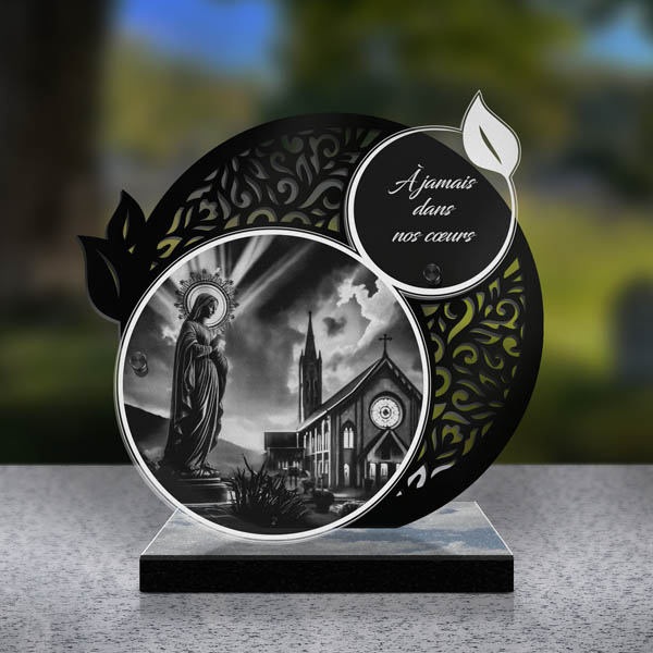 plaque funéraire feuille vierge marie