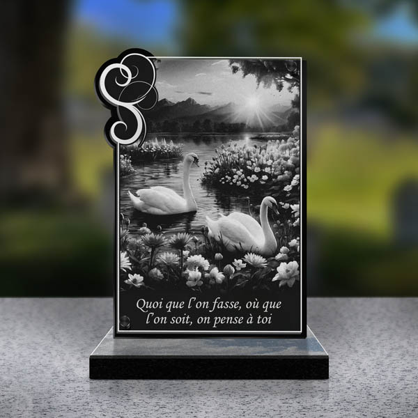 plaque funéraire rectangle cygnes