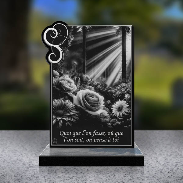 plaque funéraire rectangle fleurs