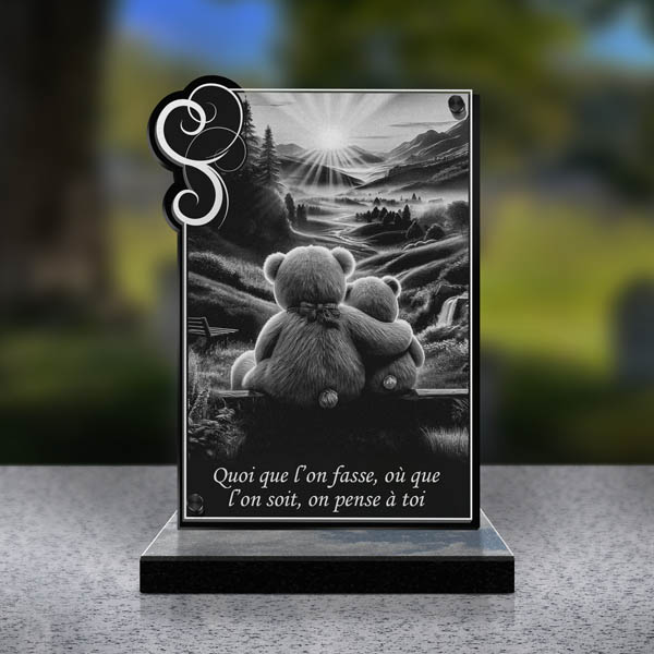 plaque funéraire rectangle ourson