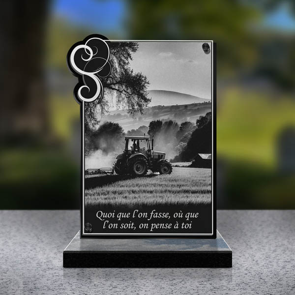 plaque funéraire rectangle tracteur